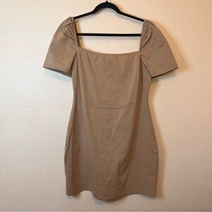 Reserved Tan Puff Sleeve Sheath Dress